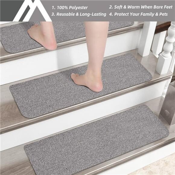 Stair Treads Non-Slip 15pcs Carpet Mat 28inX9in Indoor Stair Runners for Wooden - Picture 5 of 7